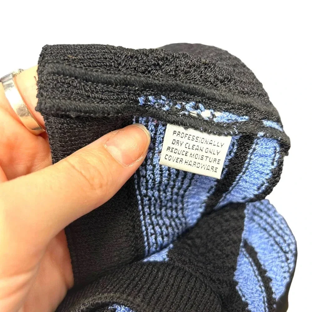 St. John Collection Santana‎ Knit Black Blue Stripe Cardigan Sweater Size 4